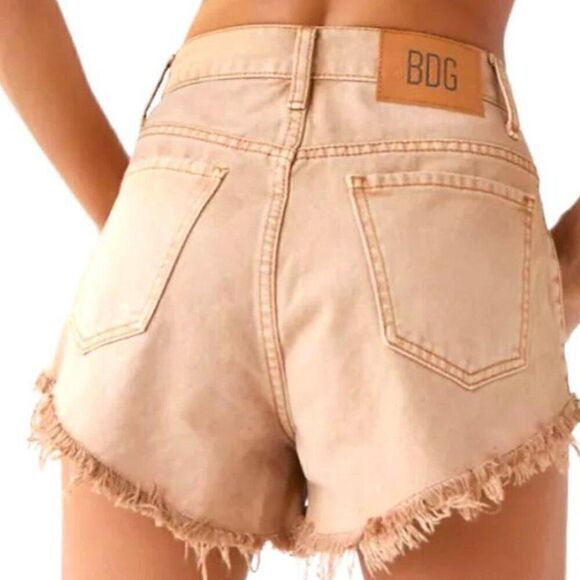 BDG Cheeky Shorts Neutral Tan Frayed - Picture 4 of 10